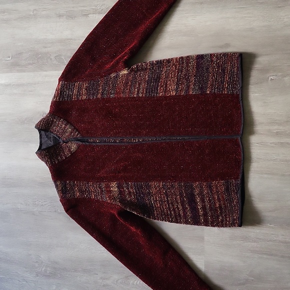 Laura Fisher Bonvallet Chenille Jacket Deep Red Jacket Size M - Picture 8 of 12